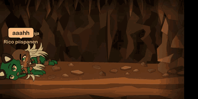 a cartoon drawing of a cave with the words aaah aja and rico plispanen
