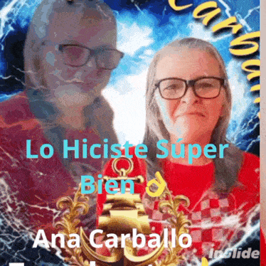 a woman wearing glasses and a red shirt with the words lo hiciste super bien on the bottom