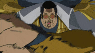 a cartoon of a man wearing glasses and a blue shirt with his mouth open