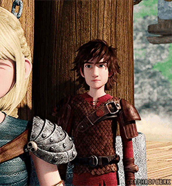 hiccup from how to train your dragon is standing next to a girl