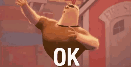 a cartoon chicken is standing in front of a building and giving the middle finger .