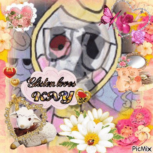 a picture of a sheep and flowers with the words " glisten loves day "