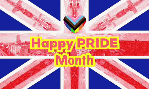 a british flag with a heart and the words happy pride month on it