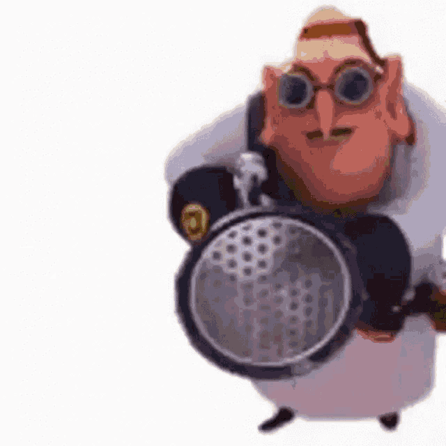 a cartoon man is holding a golf club and a golf ball .