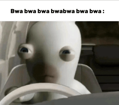 a cartoon character is driving a car with bwa bwa bwa bwa bwa bwa
