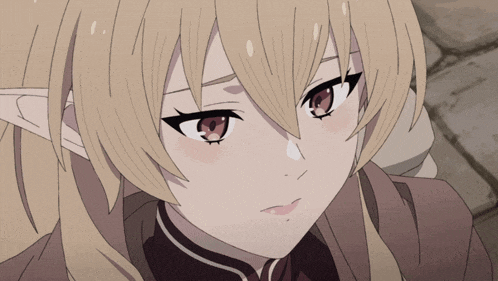 a close up of a anime character with blonde hair