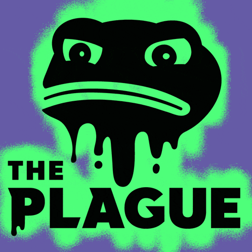a drawing of a green frog with a purple background