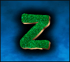green letter z on a blue background with a black border