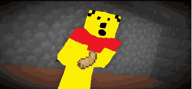 a drawing of a winnie the pooh bear with a red scarf around his neck