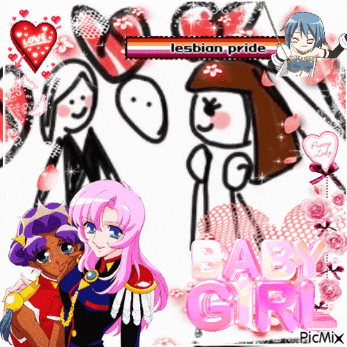 a picture of three anime characters with the words baby girl in the bottom right corner