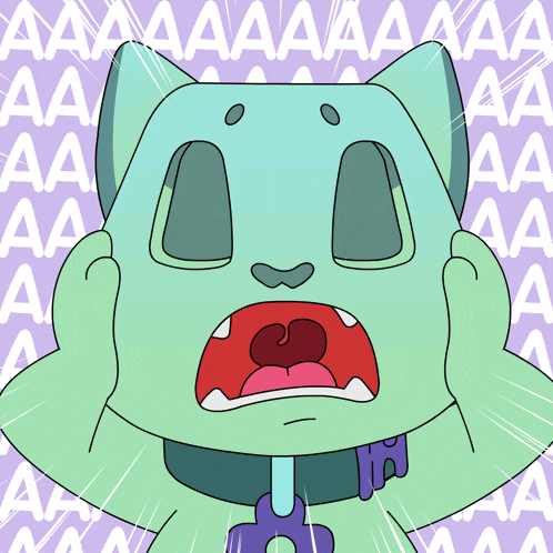 a cartoon cat is screaming with a purple background that says aaa