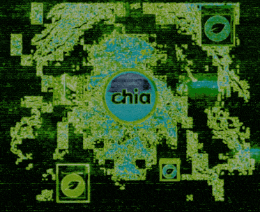 the word chia is in a blue circle on a green and black background