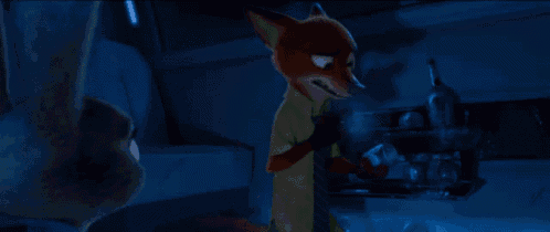 a fox and a rabbit are running in a dark room