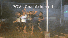 a group of people are dancing in the rain and the caption says " pov : goal achieved "