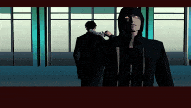 a man in a hooded jacket stands next to another man