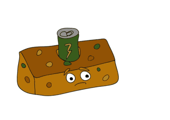 a cartoon drawing of a can with a lightning bolt and the number 7 on it