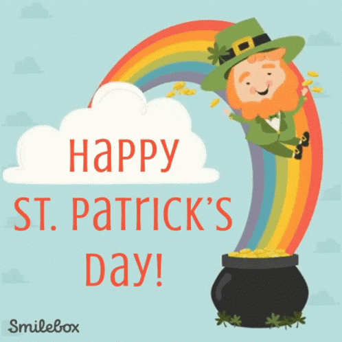 a greeting card for st. patrick 's day with a leprechaun and pot of gold
