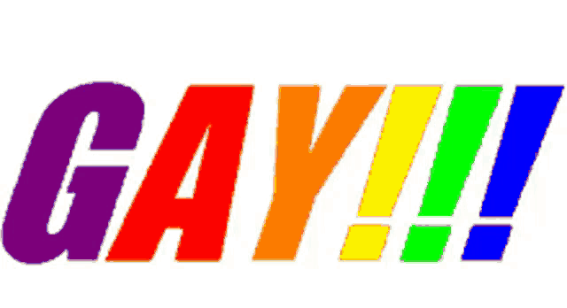 a rainbow colored sign that says gay on it
