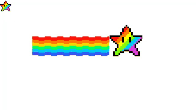a pixel art drawing of a rainbow and a star