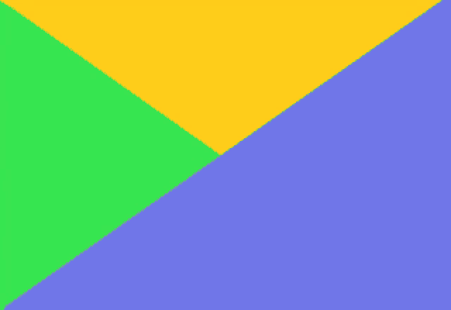a yellow green and purple triangle with a blue triangle in the middle