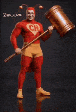 a cartoon character is holding a hammer and says " sigam os bons " on the bottom
