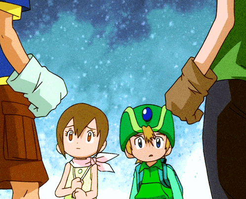 a boy and a girl are standing next to each other in a cartoon scene