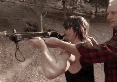Norman Reedus Practicing With Crossbow For The Walking Dead GIF - Practice Practicing Crossbow GIFs