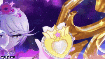 a girl with a crown on her head is holding a heart shaped object in her hand .