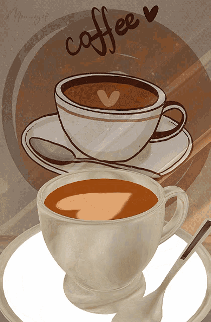 a drawing of a cup of coffee with the word coffee written on it