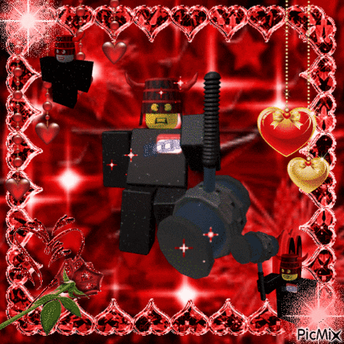 a picture of a roblox character with a camera and hearts surrounding him