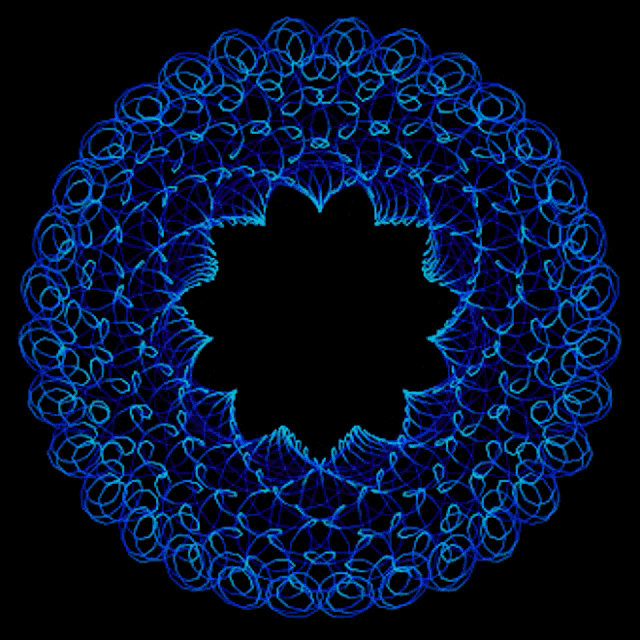 a blue circular pattern with a flower in the center