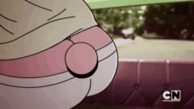 a close up of a cartoon character 's butt with cn written on the bottom