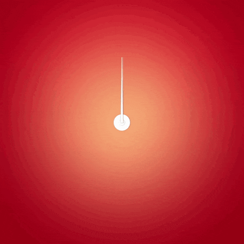 a red background with a white clock needle pointing to the number 1