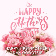 a happy mother 's day greeting card with a bouquet of pink roses
