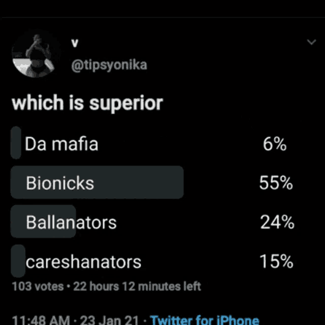 a screenshot of a twitter poll showing which is superior to da mafia