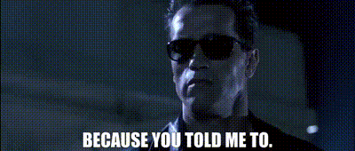 Because You Told Me To GIF - Because You Told Me To Terminator GIFs