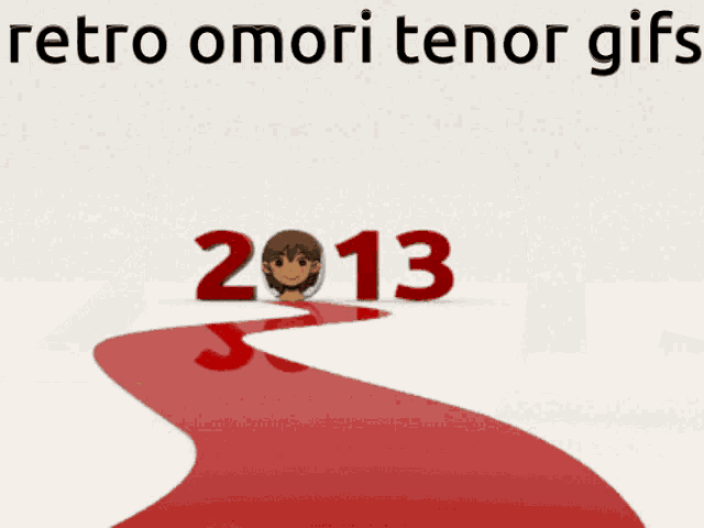 a poster for retro omori tenor gifs with a red swirl