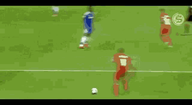a soccer game is being played with the number 6 on the bottom