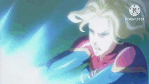 a woman in a superhero costume is holding a blue object in her hands .