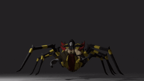 a cartoon character is sitting on top of a large spider