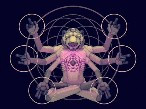 a drawing of a robot with many arms