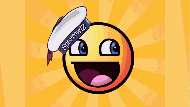 a smiley face with a hat that says sparrow 'z on it