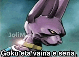 a cartoon of a purple rabbit with the words `` goku eta vaina e seria '' .