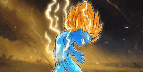 a cartoon character is being struck by lightning while standing in the dark .