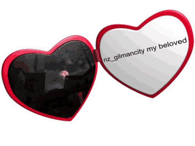 a pair of heart shaped sunglasses with the words nz_gilmancity my beloved