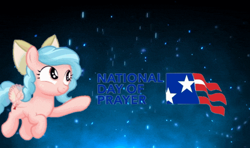 a poster for national day of prayer with a pony and a flag