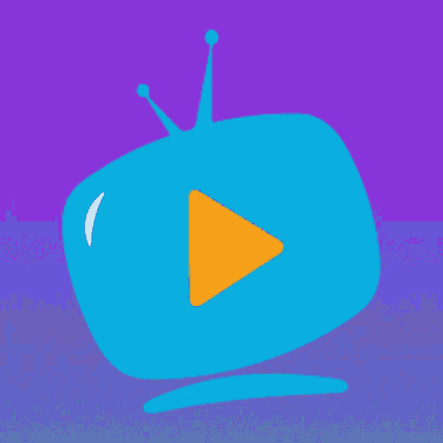 a blue television with an orange play button