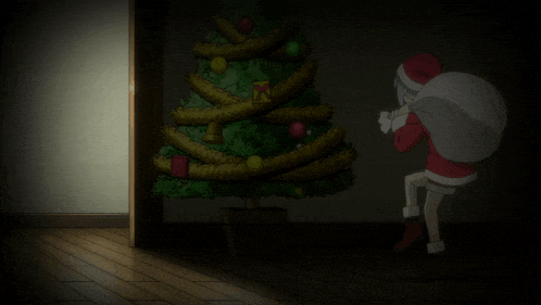 a person dressed as santa claus carrying a bag of presents