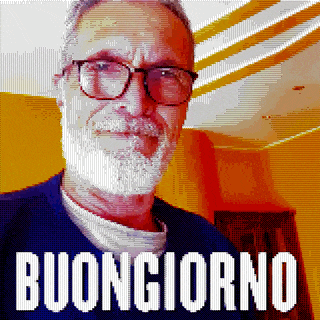 a pixelated image of a man with glasses and the words buongiorno