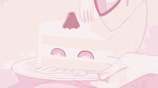 a person is holding a plate with a piece of cake on it and eating it with a fork .